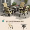 Outsunny 5 Pieces Outdoor Square Garden Dining Set w/ Tempered Glass Dining Table 4 Cushioned Armchairs, Umbrella Hole, Beige - 6