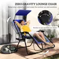 Outsunny Zero Gravity Lounger Chair, Folding Reclining Patio Chair with Shade Cover, Padded Seat, Cup Holder, Soft Cushion and Headrest for Poolside, Camping, Blue - 4