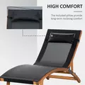 Outsunny Ergonomic Patio Lounge Chair Wooden Outdoor Chaise w/ 3 Adjustable Back and Removable Headrest Pillow for Garden Black - 4