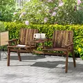 Outsunny 2-Seater Garden Bench with Table & Parasol Hole, Antique Loveseat for Porch, Patio, Carbonised Finish - 2