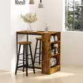 HOMCOM Industrial Bar Table Set for 2, 3 Pieces Pub Table and Bar Stools with Storage Shelf for Kitchen - 2