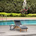 Outsunny Ergonomic Patio Lounge Chair Wooden Outdoor Chaise w/ 3 Adjustable Back and Removable Headrest Pillow for Garden Black - 2