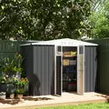 Outsunny 8 x 4 ft Metal Garden Shed, Garden Storage Shed with Window, 4 Vents and Lockable Door, Waterproof Galvanised Steel Tool Storage Cabinet, Dark Grey - 8