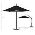 Outsunny 3(m) Garden Cantilever Parasol, Round Overhanging Umbrella with Crank Handle, Cross Base, Aluminium Frame and 360° Rotation, Banana Patio Umbrella for Outdoor Sun Shade, Black - 3