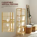 HOMCOM 5-Tier Bamboo Bathroom Storage Shelf, Freestanding Shelving Unit with Adjustable Rack for Kitchen Bathroom Living Room, Natural Wood Finish - 5