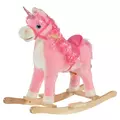 HOMCOM Kids Plush Rocking Horse Ride On Unicorn w/ Sound Moving Mouth Wagging Tail Children Rocker Toy Gift 3-6 Years Pink - 1