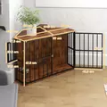 PawHut Corner Dog Crate Furniture with Two Bowls, Lockable Doors, for Small, Medium Dogs, Rustic Brown - 3