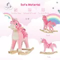 HOMCOM Kids Plush Rocking Horse Ride On Unicorn w/ Sound Moving Mouth Wagging Tail Children Rocker Toy Gift 3-6 Years Pink - 7