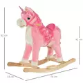 HOMCOM Kids Plush Rocking Horse Ride On Unicorn w/ Sound Moving Mouth Wagging Tail Children Rocker Toy Gift 3-6 Years Pink - 3