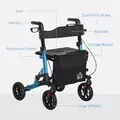 HOMCOM Folding Rollator Walker with Seat, Backrest, Lightweight Walking Frame with Storage Bag, Dual Brakes, Adjustable Handle Height, Suspension System, 4 Wheeled Walker for Seniors, Blue - 8