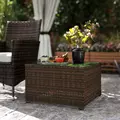 Outsunny 62 x 62cm Glass-Top Rattan Side Table - Brown - 9