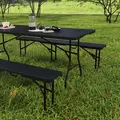 Outsunny Folding Picnic Table and Bench Set, Rattan Effect Portable Camping Table and Chairs with Carrying Handles for Indoor Outdoor, Dining, Camping, Picnic, BBQ, Party, Black - 8