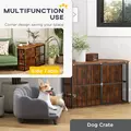 PawHut Corner Dog Crate Furniture with Two Bowls, Lockable Doors, for Small, Medium Dogs, Rustic Brown - 4