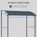 Outsunny 2.2 x 1.5 m BBQ Grill Gazebo Tent, Garden Grill with Metal Frame, Curved Canopy and 10 Hooks, Outdoor Sun Shade, Grey - 6