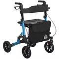 HOMCOM Folding Rollator Walker with Seat, Backrest, Lightweight Walking Frame with Storage Bag, Dual Brakes, Adjustable Handle Height, Suspension System, 4 Wheeled Walker for Seniors, Blue - 1