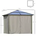 Outsunny 3 x 3(m) Hardtop Gazebo Canopy with Polycarbonate Roof, Aluminium Frame, Permanent Pavilion Garden Gazebo with Netting and Curtains for Patio, Deck, Dark Grey - 3