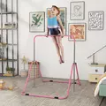 HOMCOM Kids Gymnastic Bar, with Adjustable Height, Foldable Horizontal Bars - Pink - 2