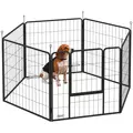 PawHut 6 Panels Dog Playpen, Portable Detachable Puppy Pen with Door, for Medium Dogs, 80cm High, Grey - 1