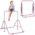 HOMCOM Kids Gymnastic Bar, with Adjustable Height, Foldable Horizontal Bars - Pink - 1