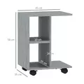 HOMCOM C-Shape End Table Unique Storage Unit w/ 2 Shelves 4 Wheels Freestanding Home Office Furniture Cabinet Square Studio Grey - 3