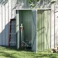 Outsunny 5ft x 3ft Garden Storage Shed, Outdoor Metal Shed with Sloped Roof, Lockable Door for Tools, Equipment, Light Green - 2