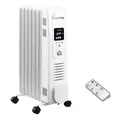 HOMCOM 1500W Digital Oil Filled Radiator, 7 Fin, Portable Electric Heater with LED Display, 24-Hour Timer, 3 Heat Settings, Safety Cut-Off and Remote Control, White - 1