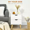 HOMCOM Bedside Table, Bedside Cabinet with 2 Drawers, Side End Table with Pine Wood Legs for Bedroom Living Room, White - 4