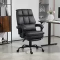 HOMCOM Faux Leather Reclining Office Chair, with Footrest - Black - 2