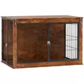PawHut 46.46'' Dog Crate Furniture with Openable Top, Two Lockable Doors, for Extra Large Dogs, Rustic Brown - 1