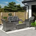 Outsunny Four-Piece Rattan Sofa Set, with Glass-Top Table - Light Grey - 9