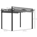 Outsunny 3 x 3(m) Retractable Pergola, Garden Gazebo Shelter with Aluminium Frame, for Grill, Patio, Deck, Dark Grey - 3