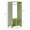HOMCOM Open Wardrobe on Wheels, Bedroom Wardrobe with Clothes Hanging Rail, 2 Storage Shelves, Mobile Garment Rack for Cloakroom, Hallway, Green - 3