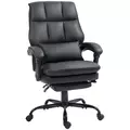 HOMCOM Faux Leather Reclining Office Chair, with Footrest - Black - 1