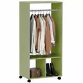 HOMCOM Open Wardrobe on Wheels, Bedroom Wardrobe with Clothes Hanging Rail, 2 Storage Shelves, Mobile Garment Rack for Cloakroom, Hallway, Green - 1