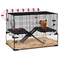 PawHut Gerbil Cage, Dwarf Hamster Cage, with Deep Glass Bottom, Tunnels, Ramps, Hut, Exercise Wheel, 78.5 x 48.5 x 57cm - 1