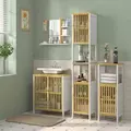 HOMCOM Bamboo-Blend Retro Cut-Out Bathroom Storage Unit, with Cupboard - 2