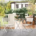 Outsunny 3 Pieces Outdoor Bistro Set, Glass Top Outdoor Table and 2 Folding Chairs with Protecting Feet, White - 2