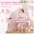 AIYAPLAY Kids Dressing Table Set, Vanity Table with Stool, Mirror, Drawer, Desktop, Storage, Strawberry-Theme, Pink - 4
