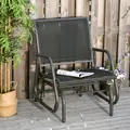 Outsunny Outdoor Garden Glider Chair, Metal Frame Single Armchair Swing Seater w/ Breath Mesh Fabric Seat, Curved Backrest, Armrests, for Living Room, Patio, Porch, Dark Grey - 2