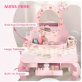 AIYAPLAY Kids Dressing Table Set, Vanity Table with Stool, Mirror, Drawer, Desktop, Storage, Strawberry-Theme, Pink - 5