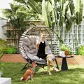 Outsunny Egg Chair with Cushion & Side Pocket - Light Grey - 2