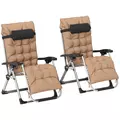 Outsunny 2 Piece Reclining Zero Gravity Sun Loungers with Cushions, Khaki - 1