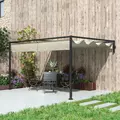 Outsunny 3 x 4m Steel Pergola, with Retractable Canopy - Khaki - 9