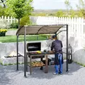 Outsunny 2.2 x 1.5 m BBQ Grill Gazebo Tent, Garden Grill with Metal Frame, Curved Canopy and 10 Hooks, Outdoor Sun Shade, Khaki - 2