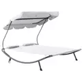 Outsunny Double Sun Lounger with Adjustable Detachable Canopy, Portable Garden Daybed for 2 with Wheels, Outdoor Sunbed Hammock with 2 Pillows, 220 KG Max. Load, White - 1