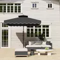 Outsunny 2.5m Cantilever Parasol with Easy Lever, Square Double Top Garden Parasol Umbrella with Ruffles and Cross Base, Overhanging Outdoor Sun Shades, Black - 7
