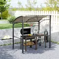 Outsunny 2.2 x 1.5 m BBQ Grill Gazebo Tent, Garden Grill with Metal Frame, Curved Canopy and 10 Hooks, Outdoor Sun Shade, Khaki - 7