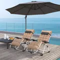 Outsunny 2 Piece Reclining Zero Gravity Sun Loungers with Cushions, Khaki - 2