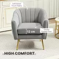 HOMCOM Velvet-Feel Shell Back Accent Chair - Grey - 4