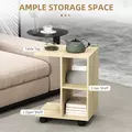 HOMCOM C-Shape End Table Unique Storage Unit w/ 2 Shelves 4 Wheels Freestanding Home Office Furniture Cabinet Square Studio Natural - 4